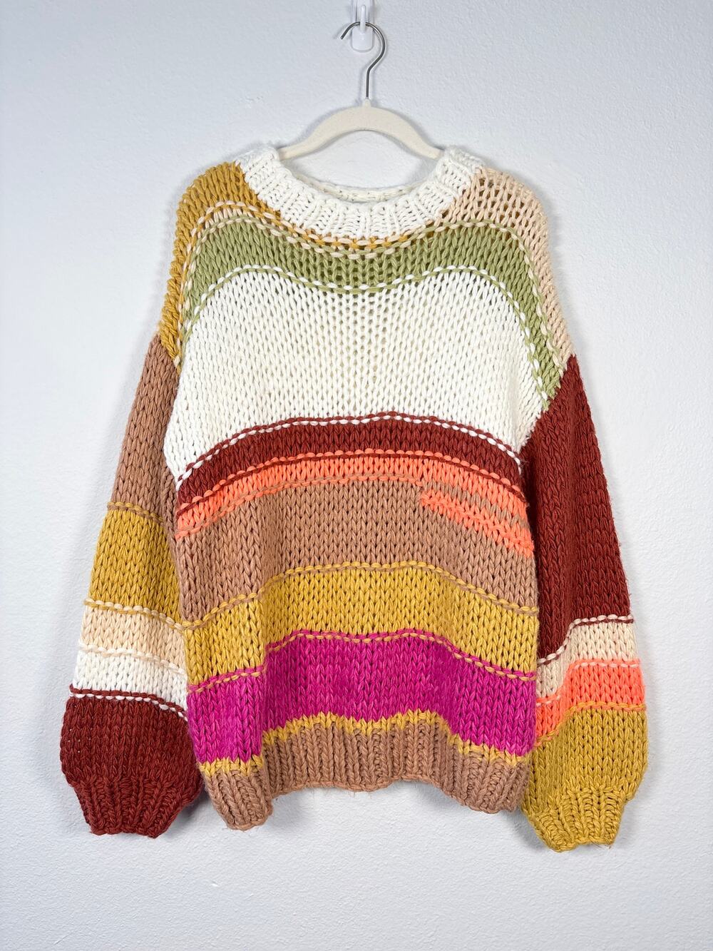 Neutral Ground Colors of The Sunset Chunky Knit Oversized Crewneck Sweater